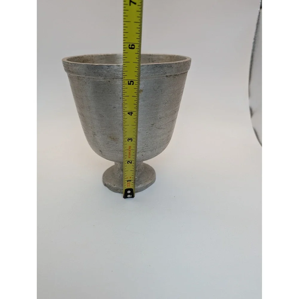 Vintage Cast Aluminum Footed Mortar Pestle Set Silver Rustic Apothecary Kitchen